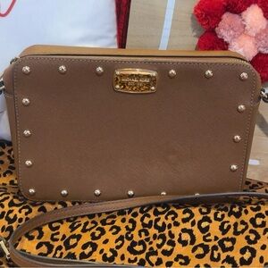 Michael Kors Brown Studded Crossbody Bag